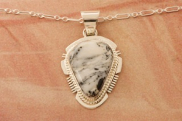 Genuine White Buffalo Turquoise Sterling Silver Navajo Pendant